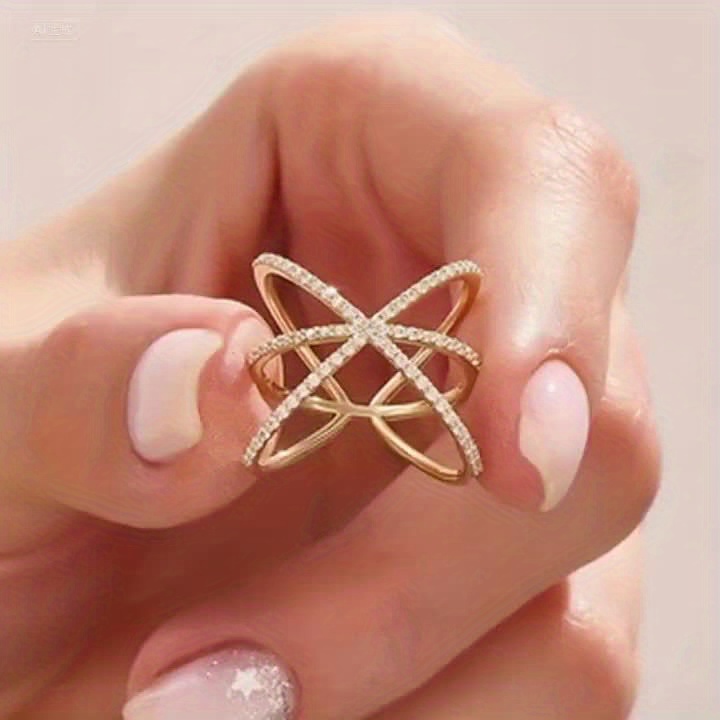 Women's Multilayer Cross Design Hollow Ring, Bridal Engagement Gift